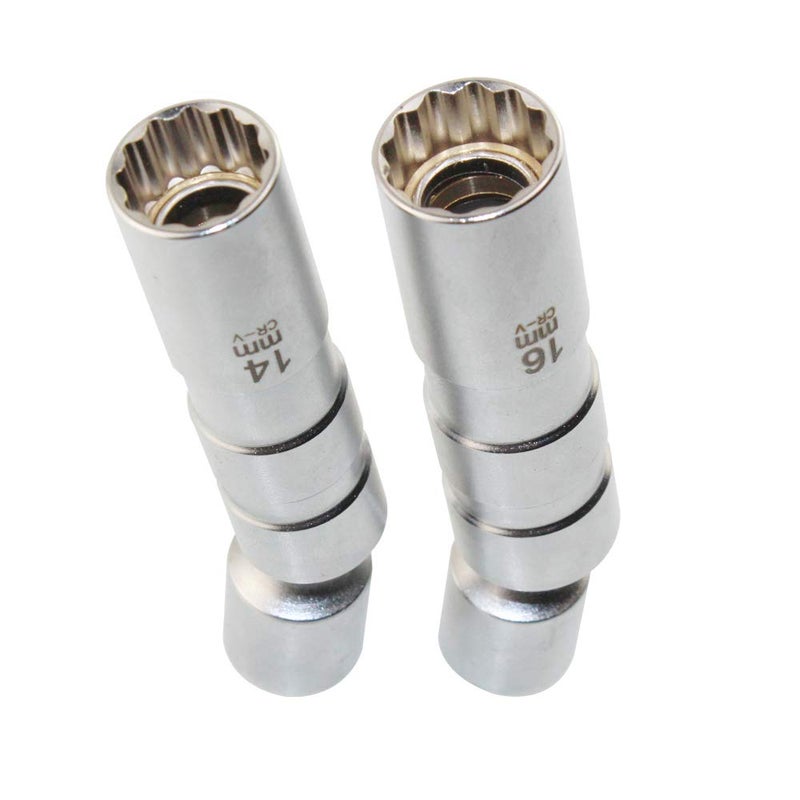 QISF 14MM & 16MM Thin Wall Magnetic Swivel Spark Plug Socket - 3/8-Inch Drive 12-Point Spark Plug Socket Removal Tool - Swivel Extension Permits Access to Most Confined Areas - Image 3